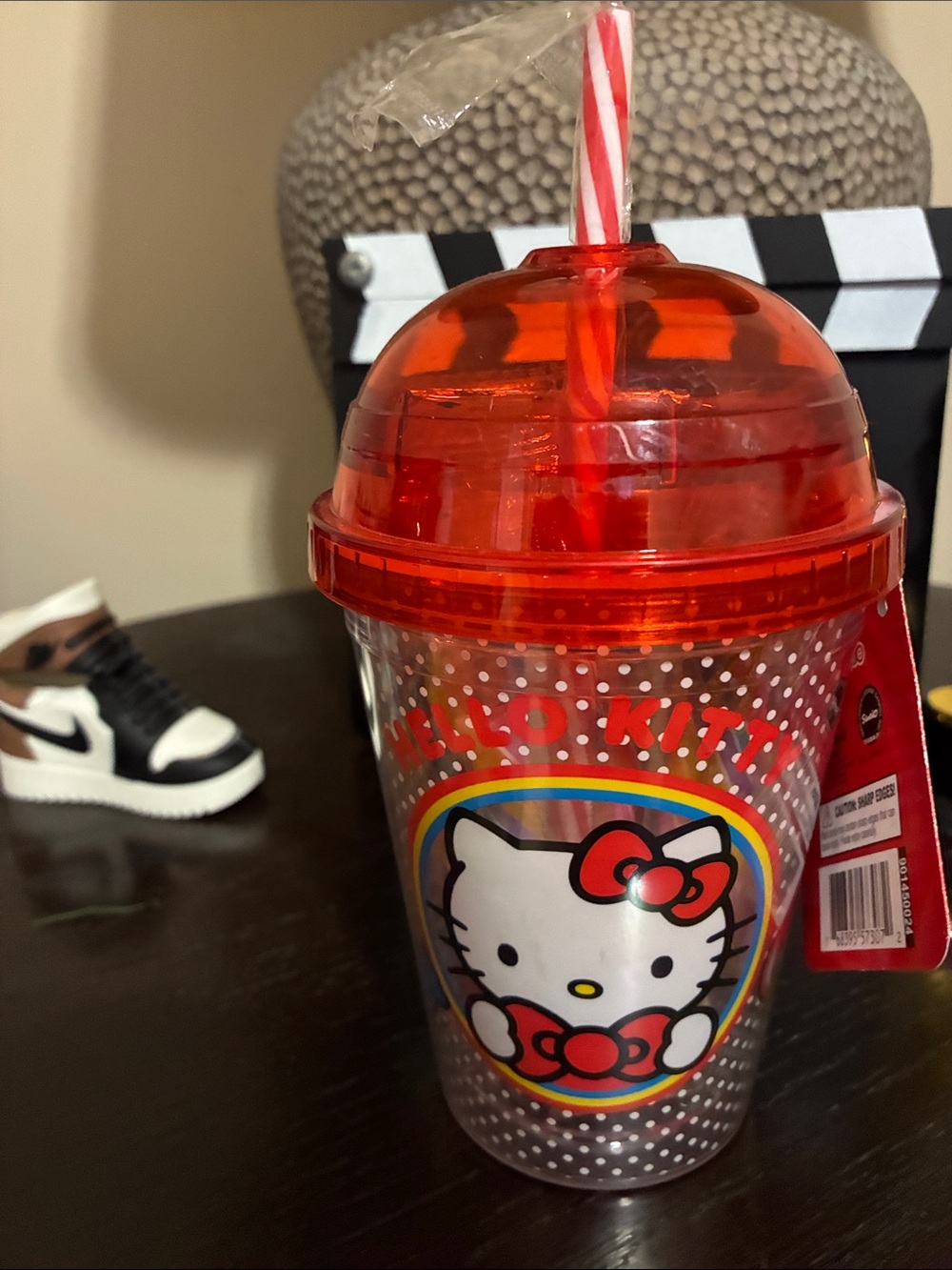 Hello Kitty Clear Polka Dot Party Tumbler with Red Lid and Striped Straw